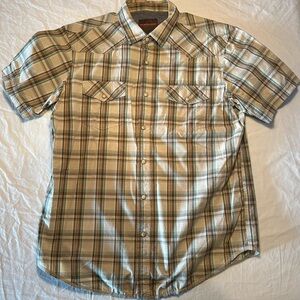Northwest Territory Brown Plaid Snap Up Short Sleeve Shirt Men’s LG 100% Cotton
